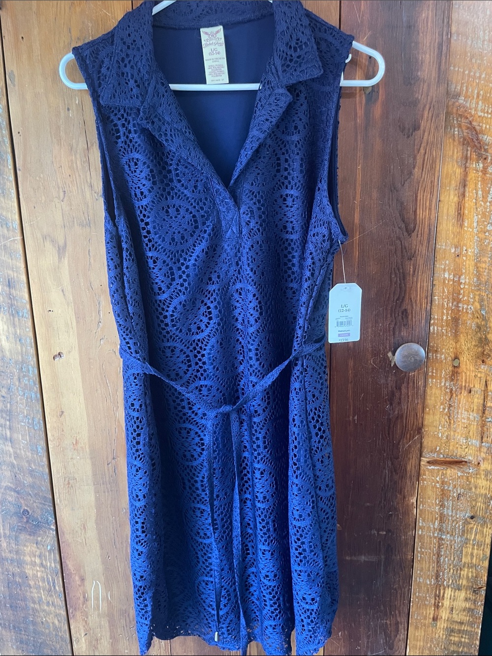 Faded Glory Navy Crochet Sleeveless Collared Dress